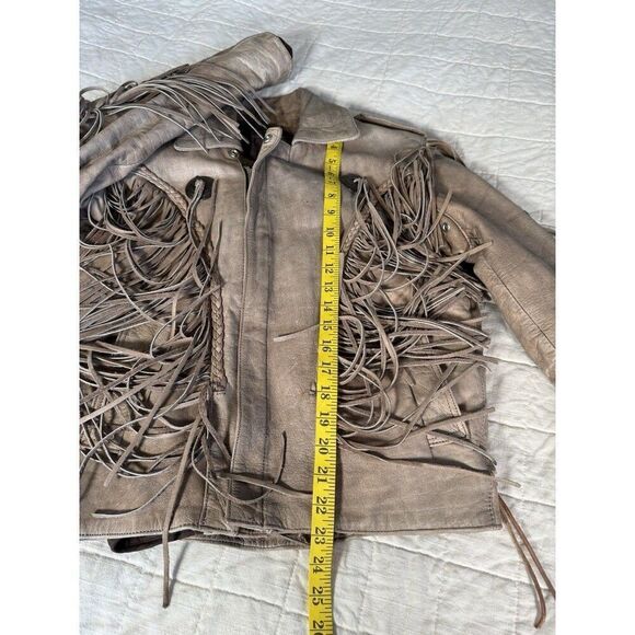 Vtg 90'S Hudson Leather Tan Biker Jacket Fringe Concho Buttons Western Womens M - Picture 9 of 10